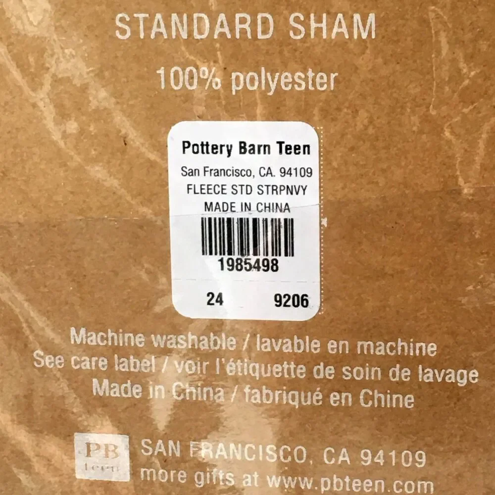 Pottery Barn Teen Blue Black Striped Fleece Pillow Sham - Standard Size NEW